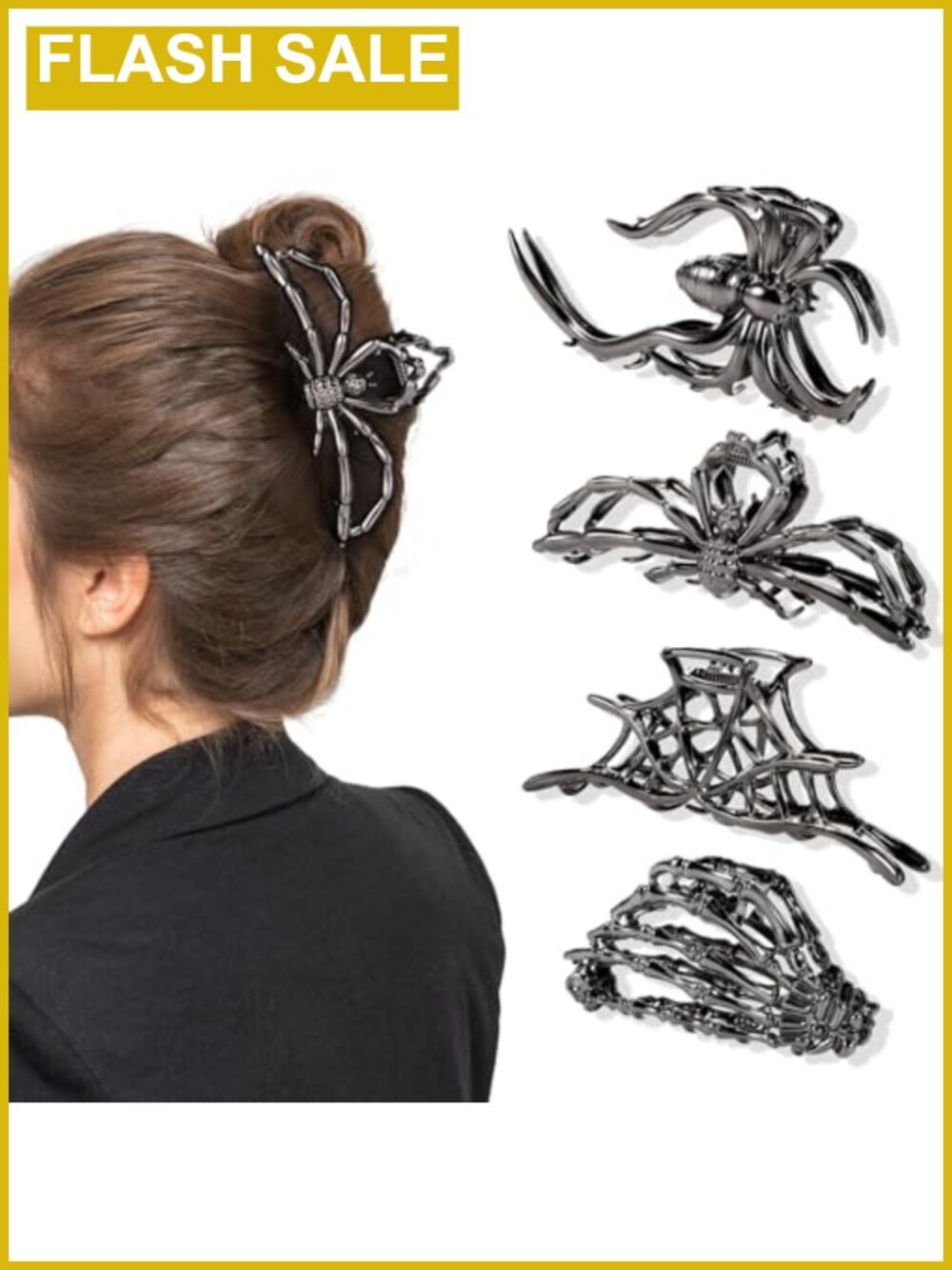 4 Pcs Large Metal Hair Claw Clips Goth Halloween Accessories